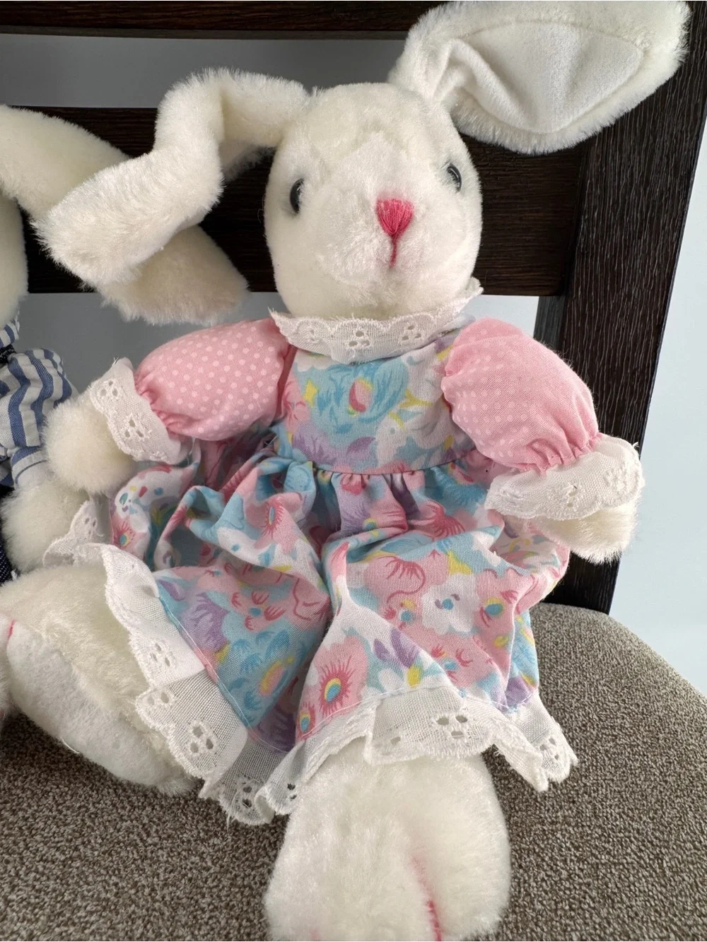 Vintage Plush Bunny Rabbit Couple Lot of 2 Boy Girl Matching Outfits Country